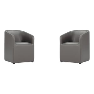 Manhattan Comfort Anna 19.69&quot Round Faux Leather Dining Chair in Pewter (2 Pc)