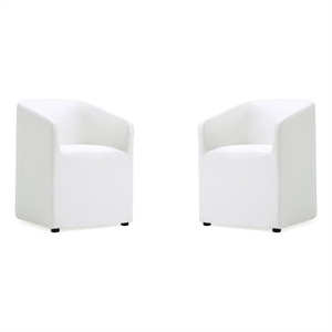 Manhattan Comfort Anna 19.69&quot Round Faux Leather Dining Chair in Cream (2 Pc)