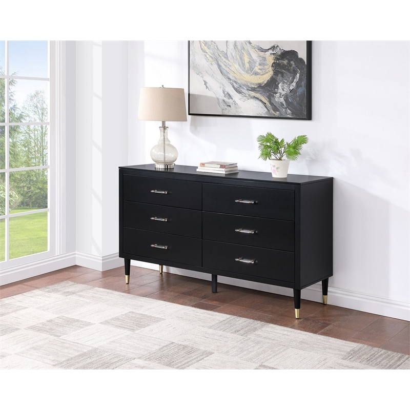 Manhattan Comfort Stanton Solid Engineered Wood Dresser in Black