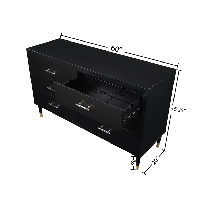 Manhattan Comfort Stanton Solid Engineered Wood Dresser in Black