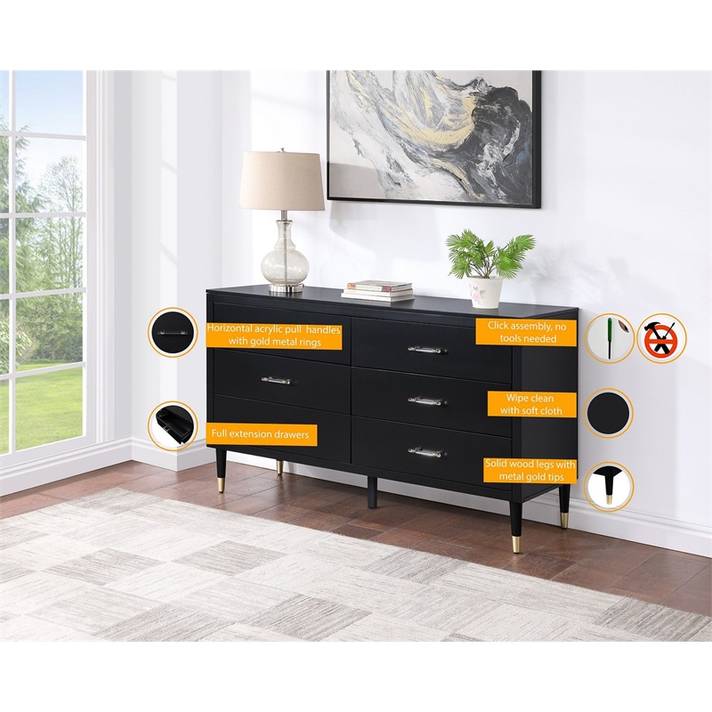 Manhattan Comfort Stanton Solid Engineered Wood Dresser in Black