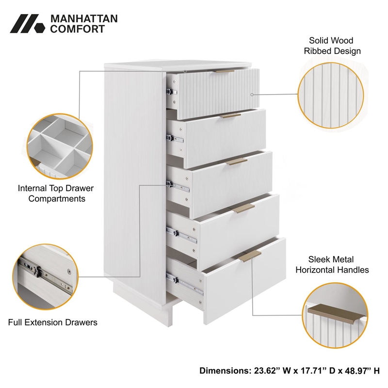 Manhattan Comfort Granville Tall & Narrow Engineered Wood Dresser in White