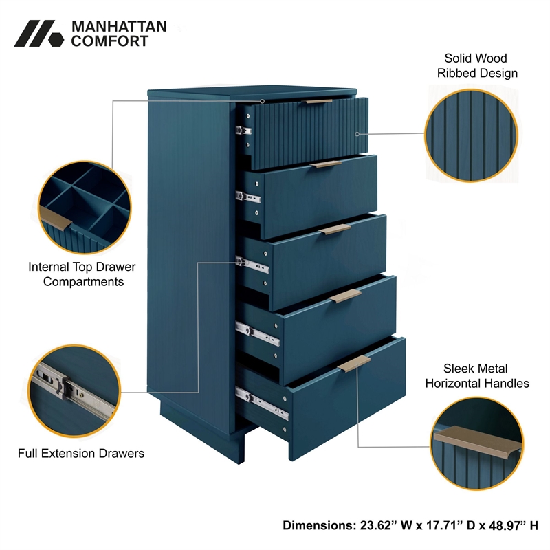 Manhattan Comfort Granville Tall & Narrow Engineered Wood Dresser in Blue