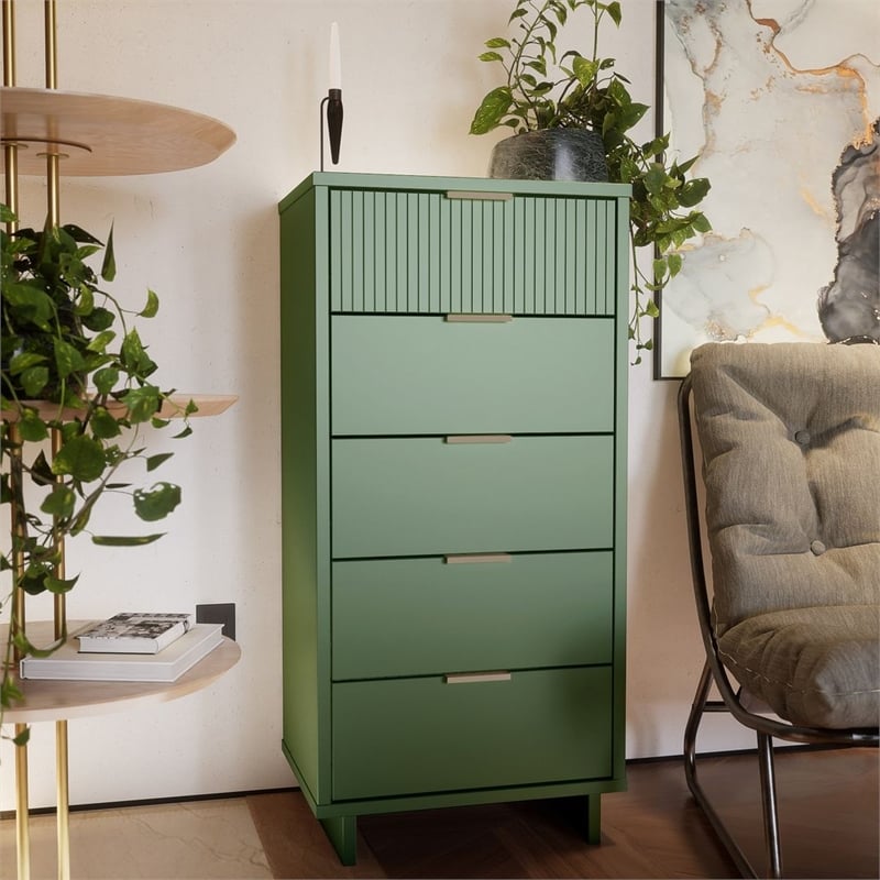 Manhattan Comfort Granville Tall & Narrow Engineered Wood Dresser in Sage Green