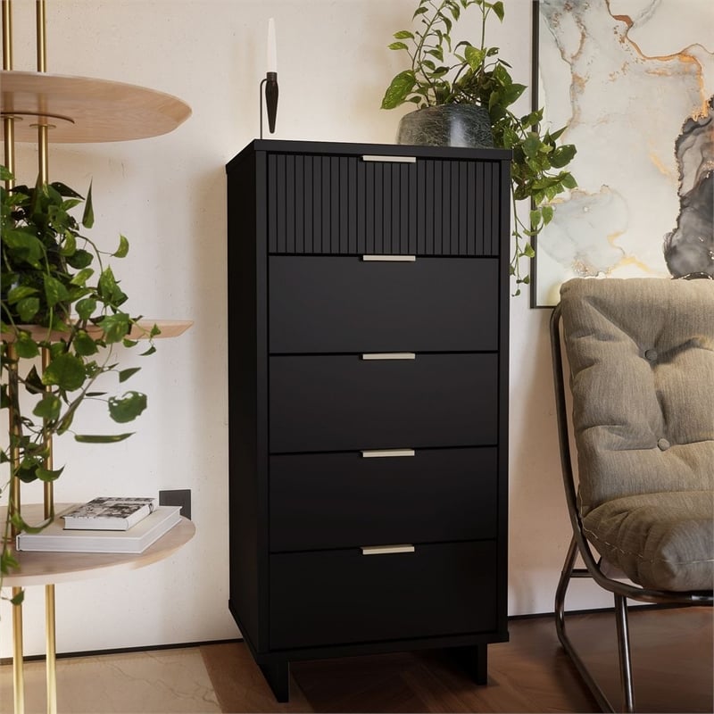 Manhattan Comfort Granville Tall & Narrow Engineered Wood Dresser in Black