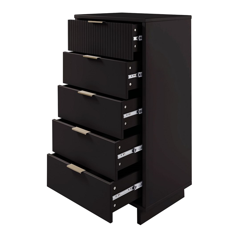 Manhattan Comfort Granville Tall & Narrow Engineered Wood Dresser in Black