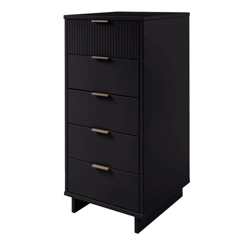 Manhattan Comfort Granville Tall & Narrow Engineered Wood Dresser in Black