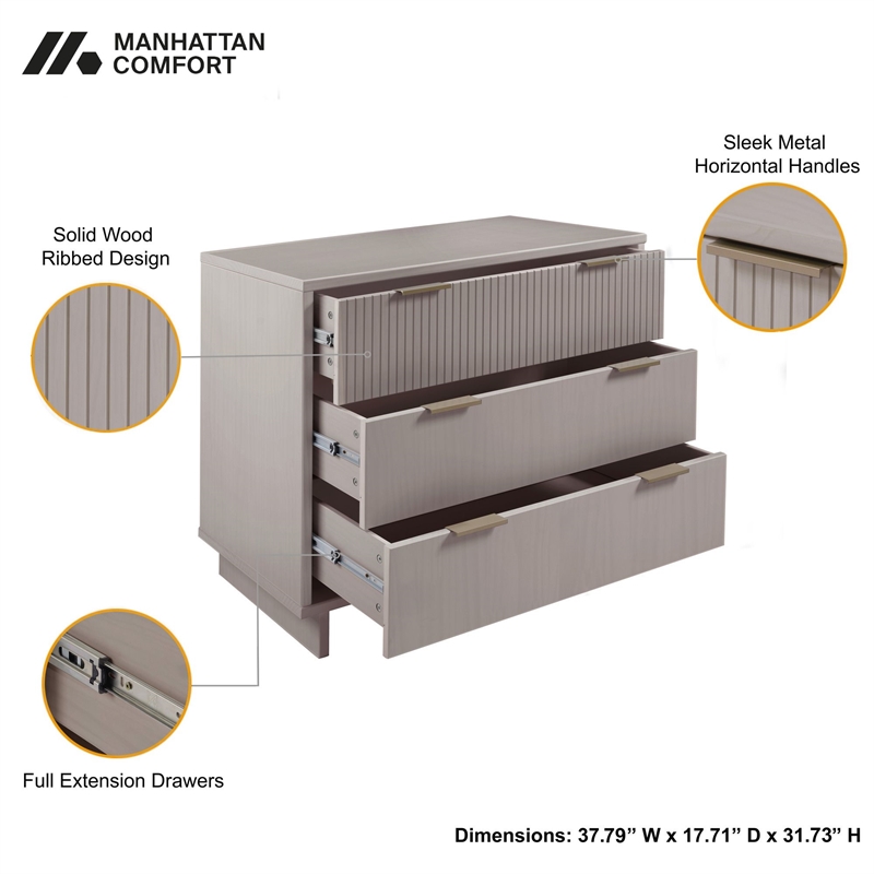 Manhattan Comfort Granville Standard Engineered Wood Dresser in Light Gray