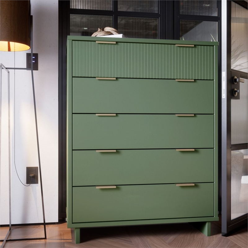 Manhattan Comfort Granville Tall Engineered Wood Dresser in Sage Green