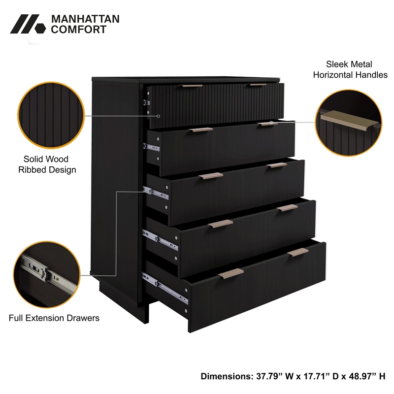 Manhattan Comfort Granville Tall Engineered Wood Dresser in Black