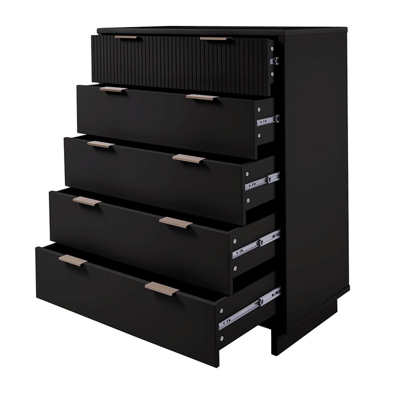 Manhattan Comfort Granville Tall Engineered Wood Dresser in Black