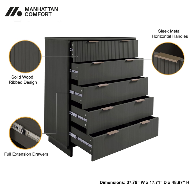 Manhattan Comfort Granville Tall Engineered Wood Dresser in Dark Gray