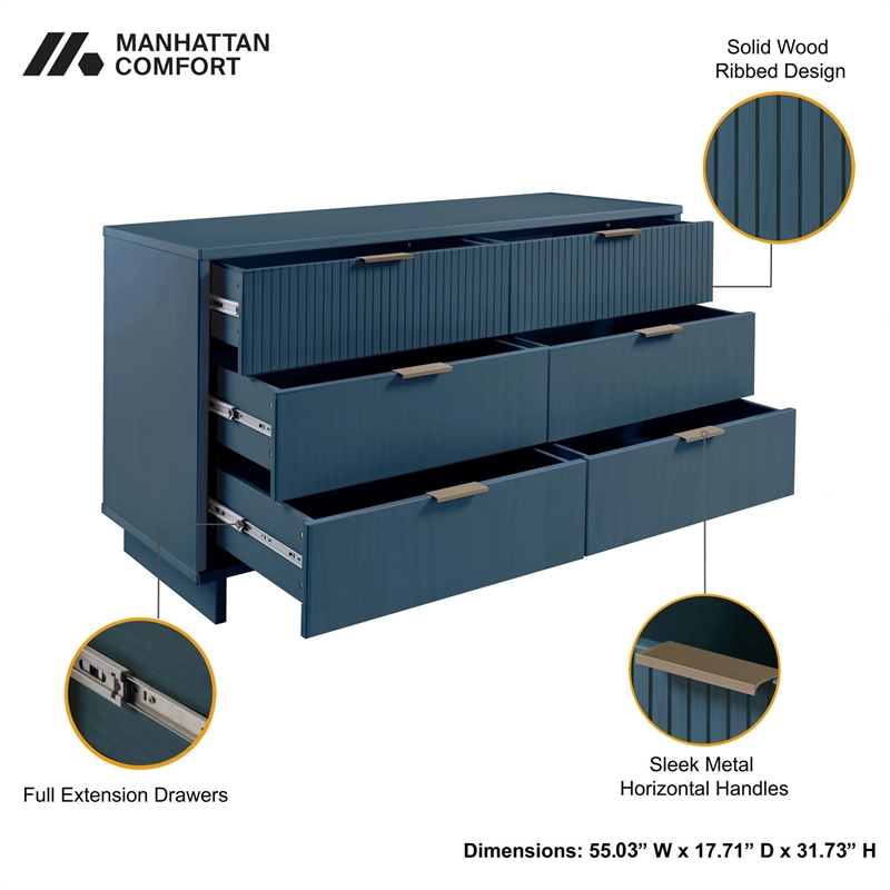 Manhattan Comfort Granville Engineered Wood Double Dresser in Midnight Blue