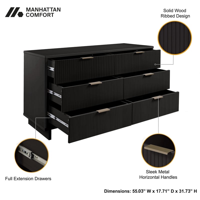 Manhattan Comfort Granville Engineered Wood Double Dresser in Black