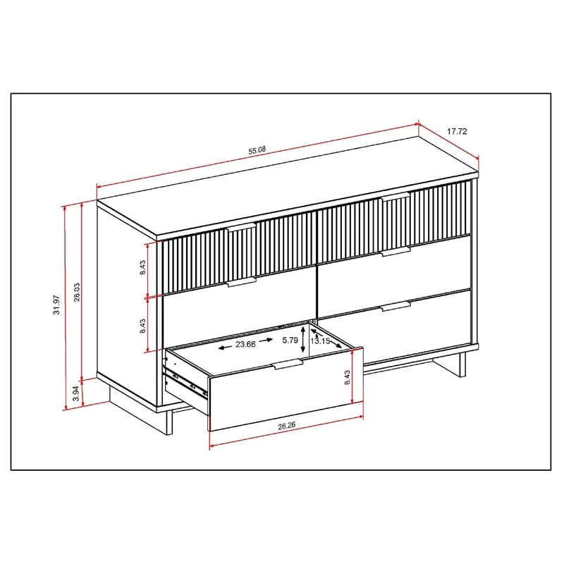 Manhattan Comfort Granville Engineered Wood Double Dresser in Dark Gray