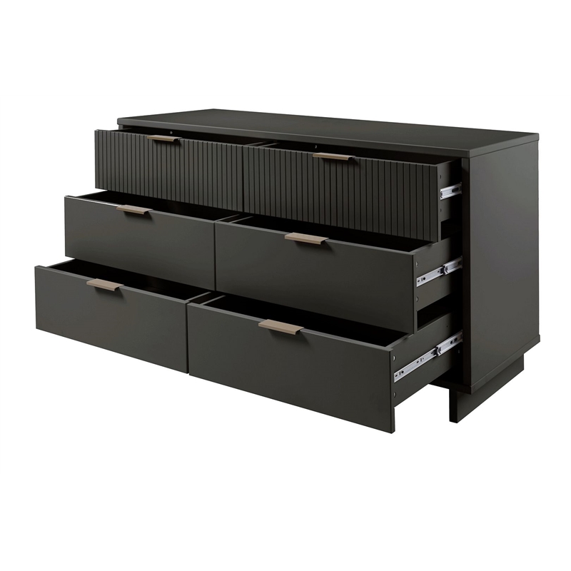 Manhattan Comfort Granville Engineered Wood Double Dresser in Dark Gray