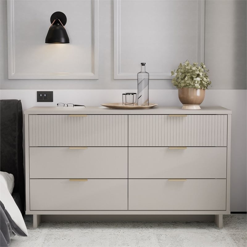 Manhattan Comfort Granville Engineered Wood Double Dresser in Light Gray