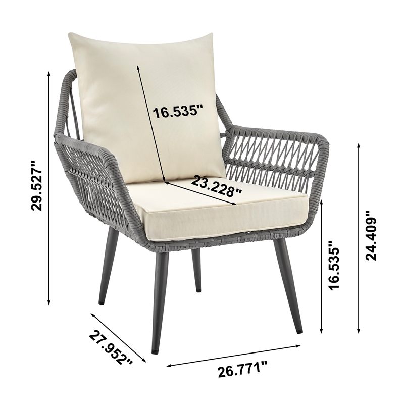 Manhattan Comfort Riviera 4-Piece Rattan Patio Conversation Set in Gray/Cream