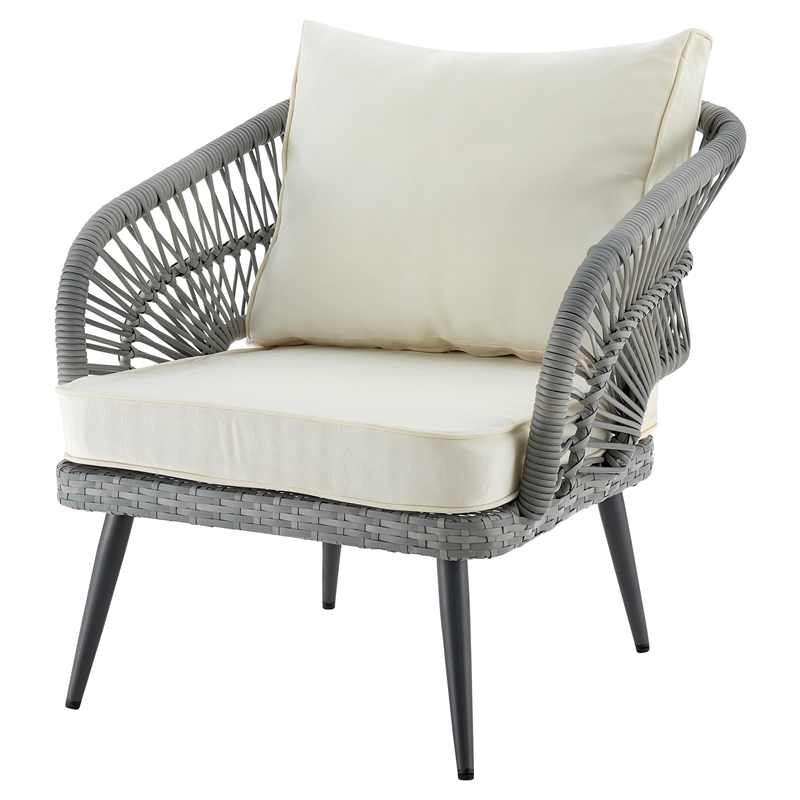 Manhattan Comfort Riviera 4-Piece Rattan Patio Conversation Set in Gray/Cream