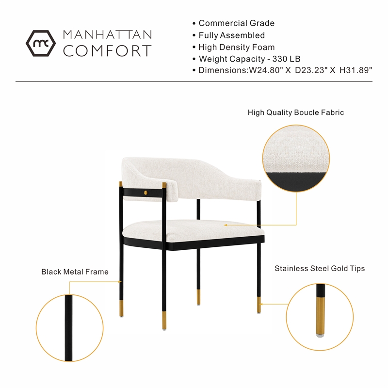 Manhattan Comfort Lia Dining Armchair with Metal Frame in Cream