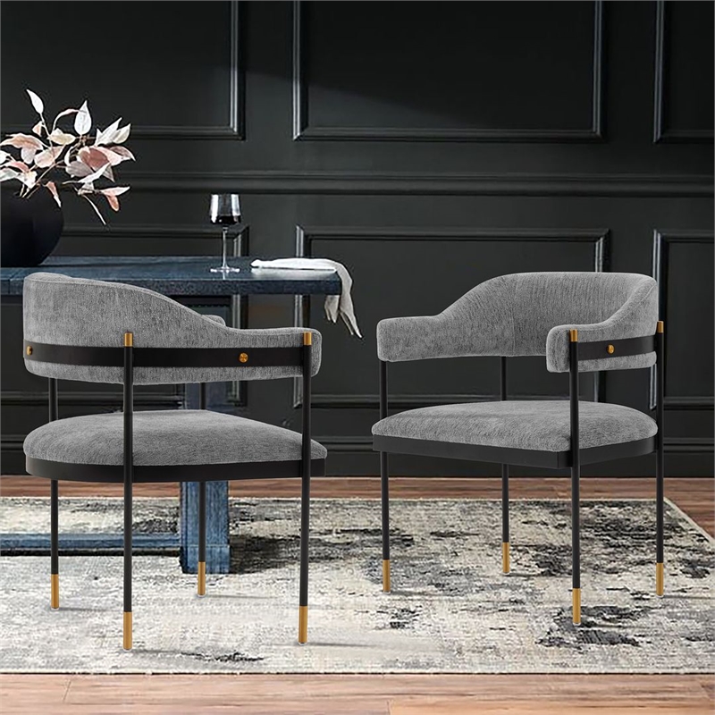 Manhattan Comfort Lia Dining Armchair with Metal Frame in Gray