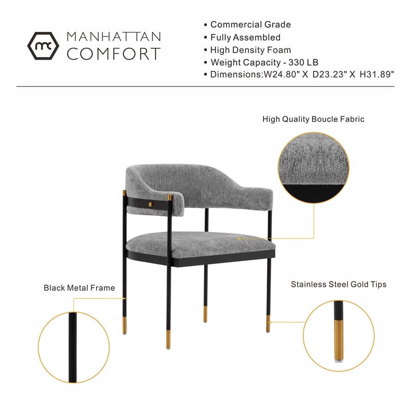 Manhattan Comfort Lia Dining Armchair with Metal Frame in Gray