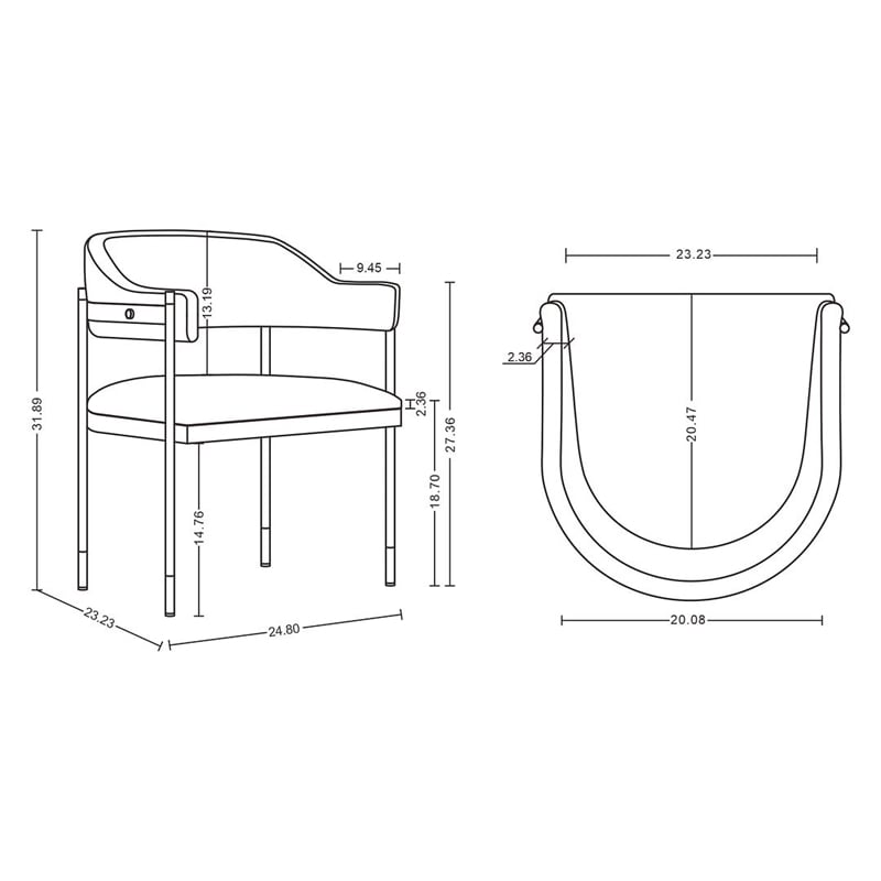 Manhattan Comfort Lia Dining Armchair with Metal Frame in Gray