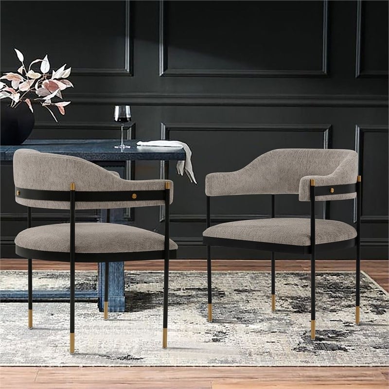 Manhattan Comfort Lia Dining Armchair with Metal Frame in Stone