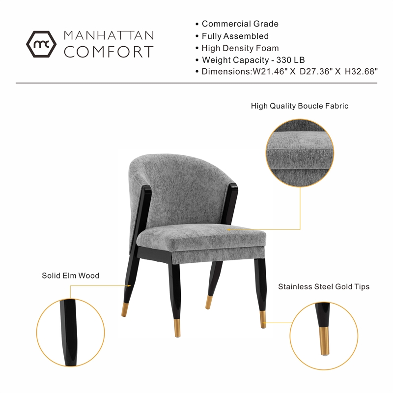 Manhattan Comfort Ola Dining Chair with Solid Wood Frame in Gray