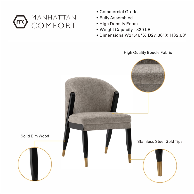 Manhattan Comfort Ola Dining Chair with Solid Wood Frame in Stone