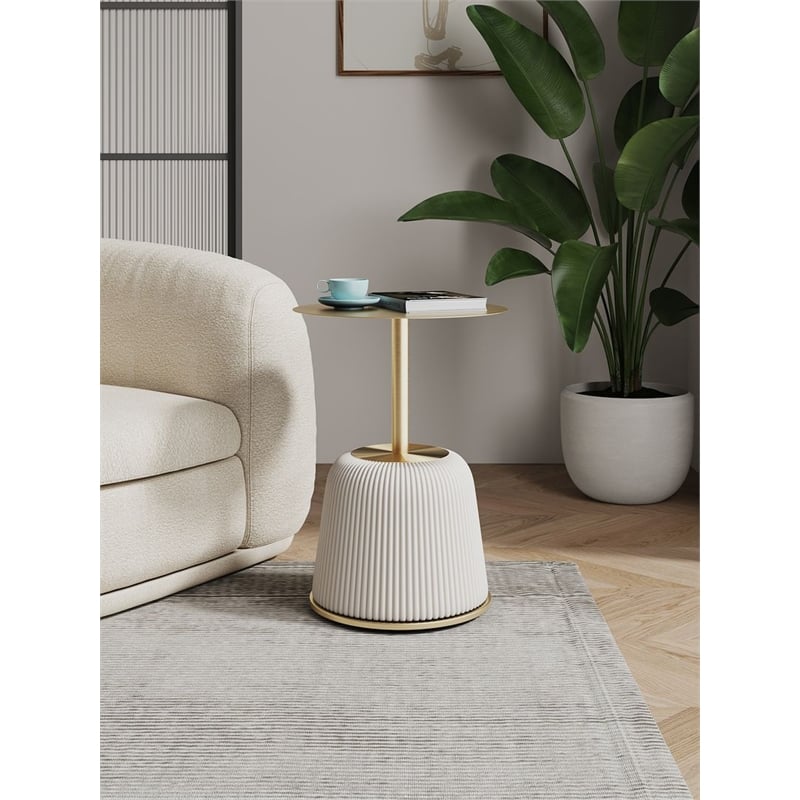 Manhattan Comfort Anderson End Table with Steel Frame 1.0 in Cream
