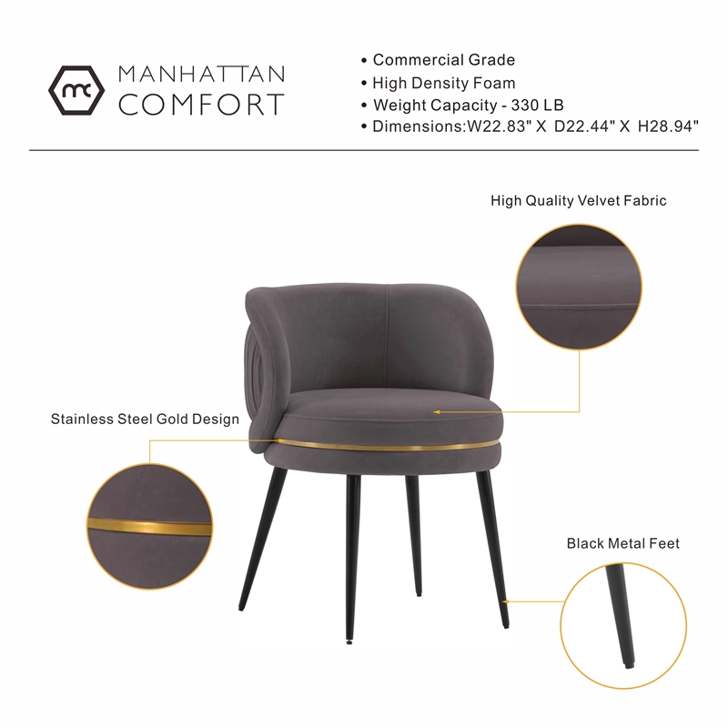 Manhattan Comfort Kaya Dining Chair with Solid Wood Frame in Gray