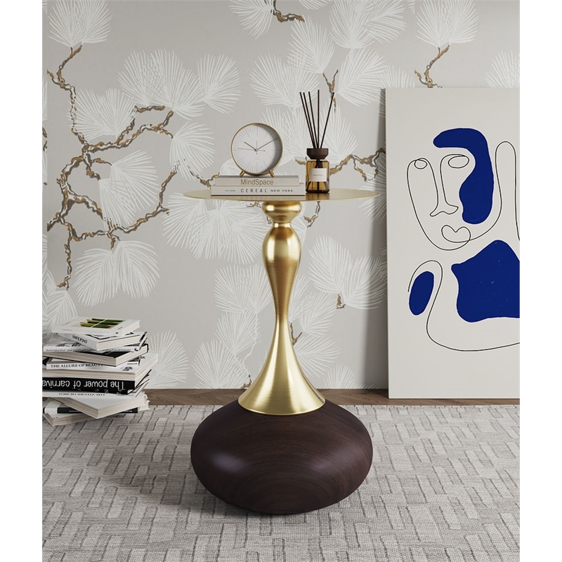 Manhattan Comfort Patchin End Table with Stainless Steel Frame in Brown