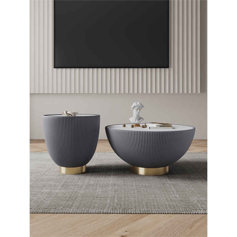 Anderson Coffee Table and End Table 2.0 with Steel Frame in Gray - Set of 2