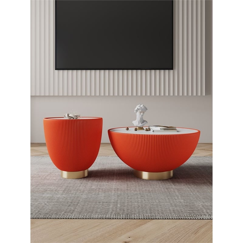 Anderson Coffee Table and End Table 2.0 with Steel Frame in Orange - Set of 2