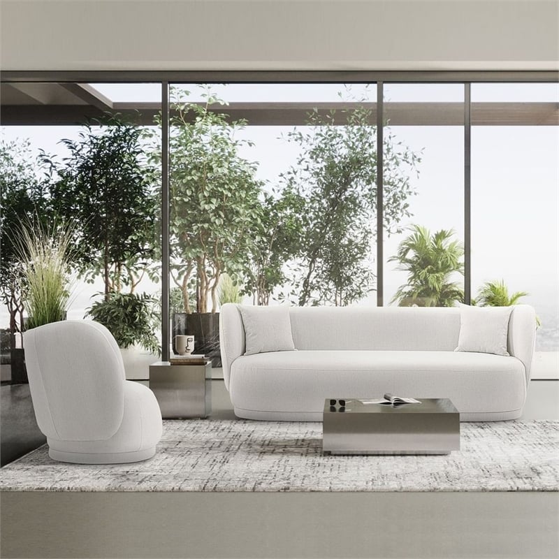 Siri 2 Piece Sofa and Accent Chair Set with Solid Wood Frame in Cream