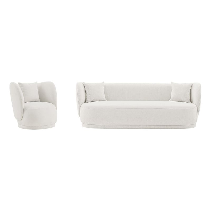 Siri 2 Piece Sofa and Accent Chair Set with Solid Wood Frame in Cream
