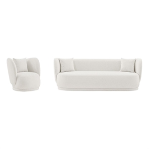 Siri 2 Piece Sofa and Accent Chair Set with Solid Wood Frame in Cream