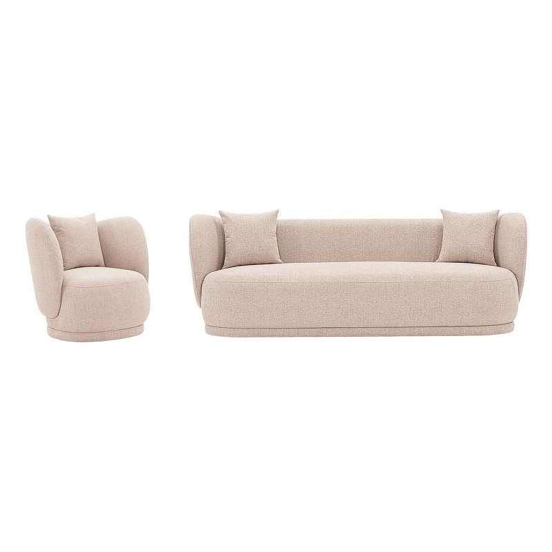 Siri 2 Piece Sofa and Accent Chair Set with Solid Wood Frame in Wheat