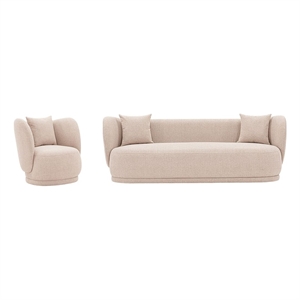 Siri 2 Piece Sofa and Accent Chair Set with Solid Wood Frame in Wheat