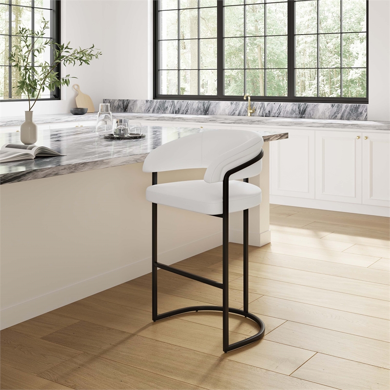 Manhattan Comfort Augusta Barstool with Metal Base in White