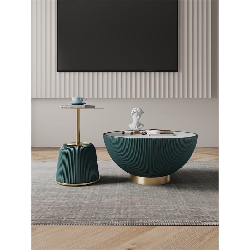 Anderson Coffee Table & End Table 1.0 with Steel Frame in Green - Set of 2
