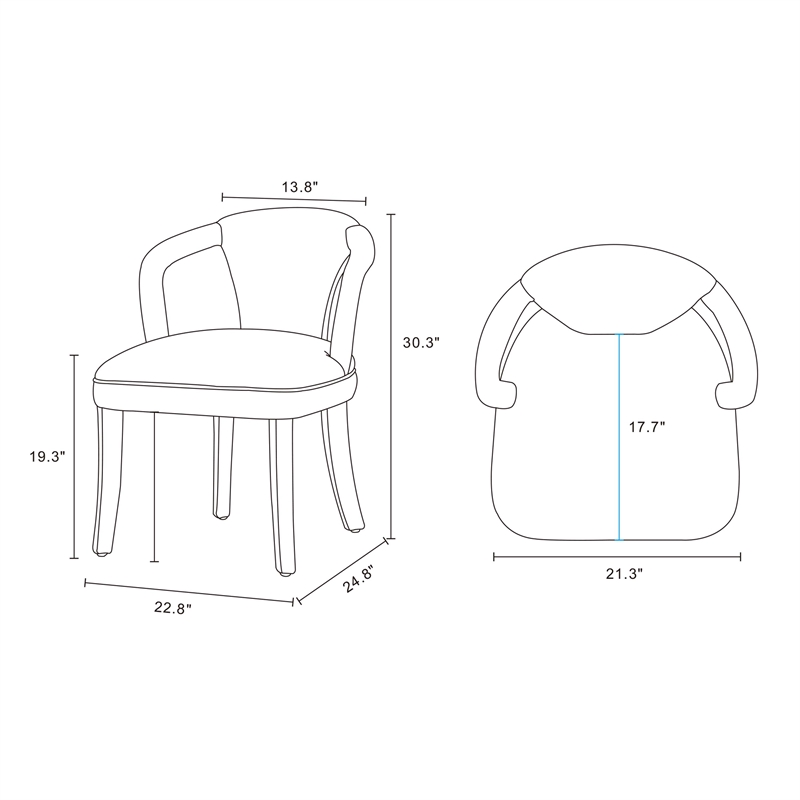 Manhattan Comfort Palmer Dining Armchair with Solid Wood Frame in Silver Lining