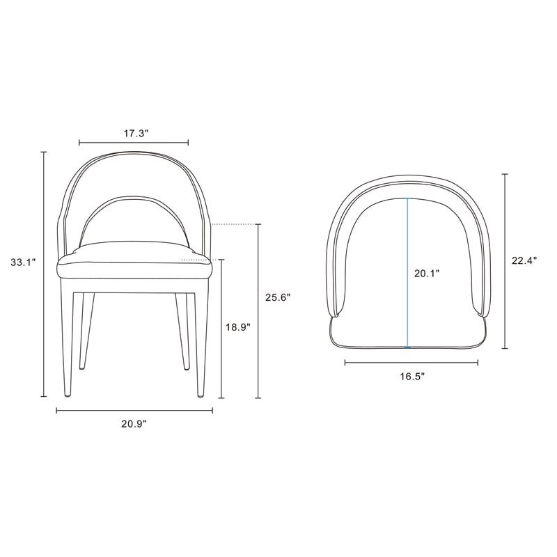 Manhattan Comfort Carrington Dining Armchair with Solid Wood Frame in Blue