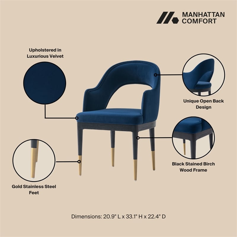 Manhattan Comfort Carrington Dining Armchair with Solid Wood Frame in Blue