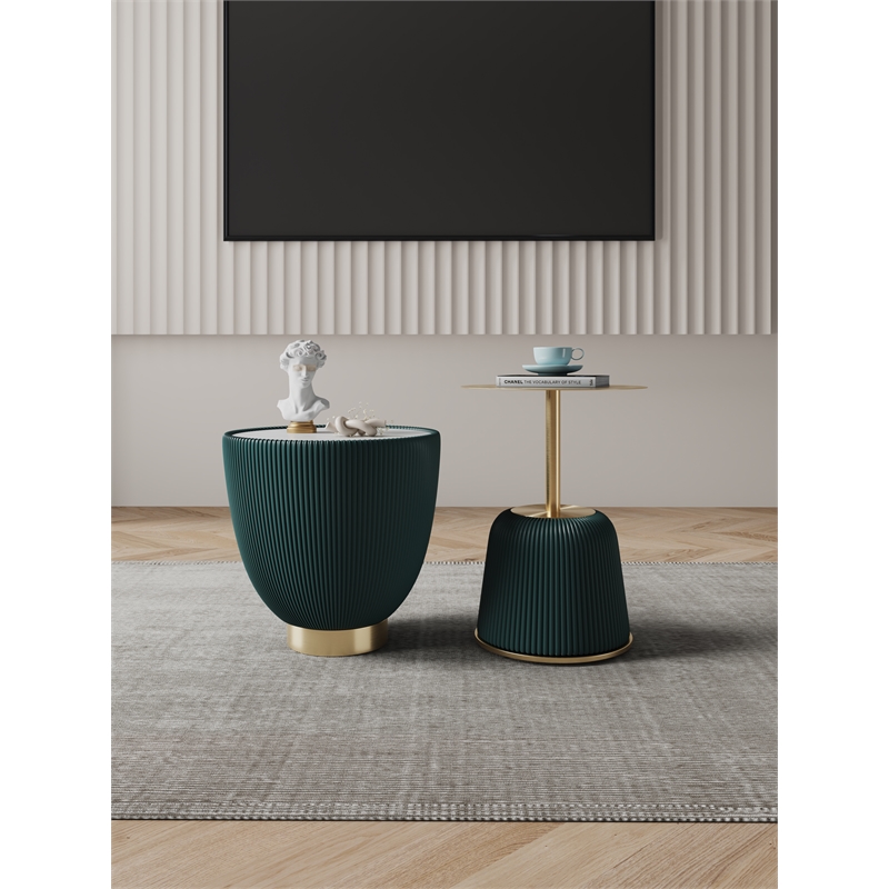 Anderson End Table 1.0 & End Table 2.0 with Steel Frame in Green - Set of 2
