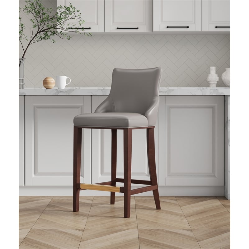 Manhattan Comfort Shubert Barstool with Solid Wood Frame in Dark Taupe