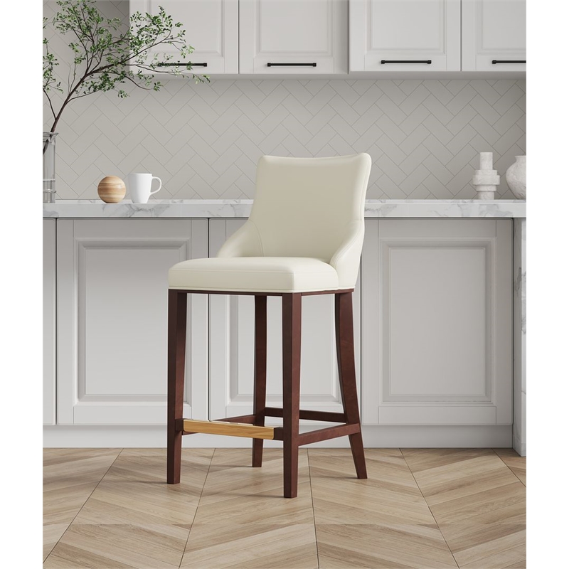 Manhattan Comfort Shubert Barstool with Solid Wood Frame in Ivory
