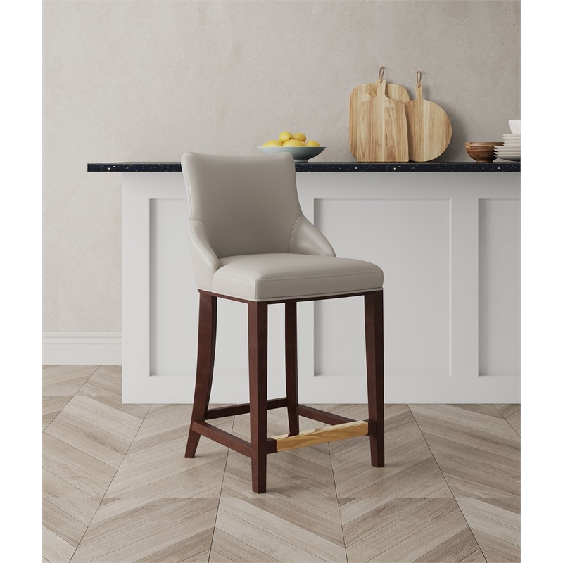 Manhattan Comfort Shubert Counter Stool with Solid Wood Frame in Light Gray
