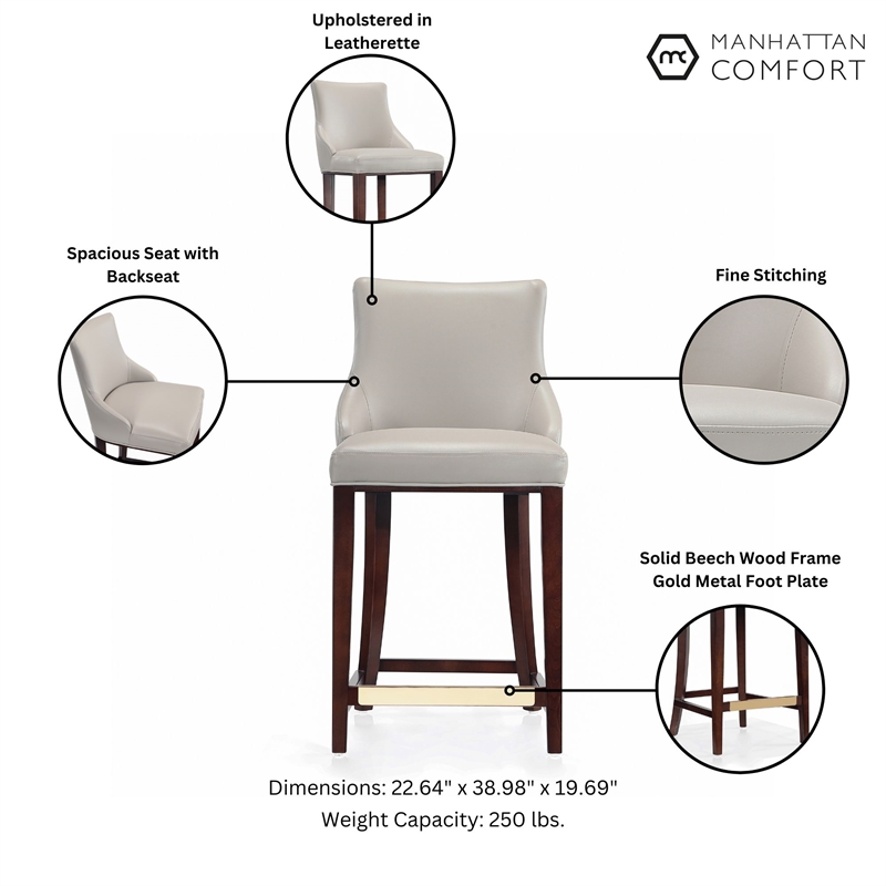 Manhattan Comfort Shubert Counter Stool with Solid Wood Frame in Light Gray